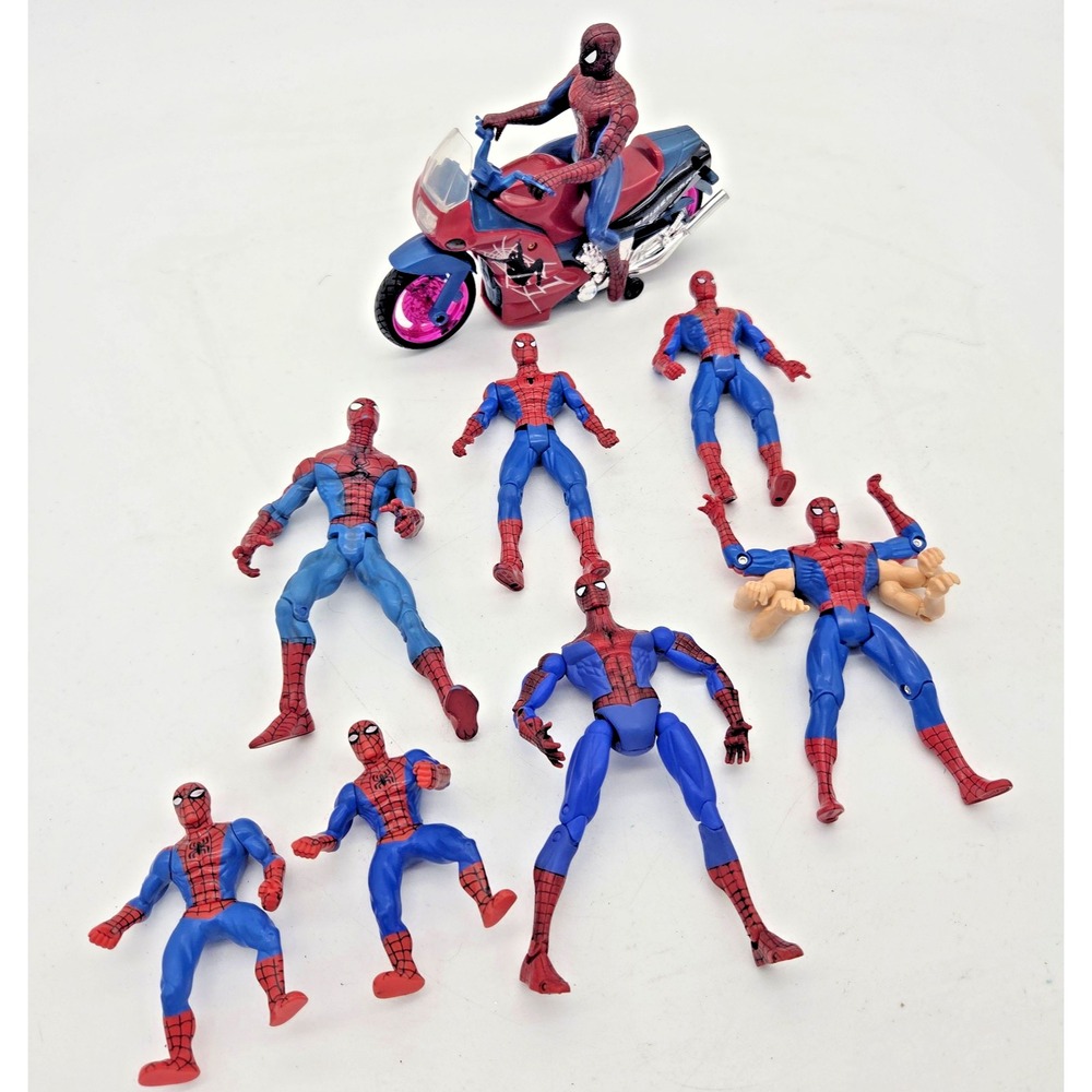 Vintage Spider-Man Action Figure Lot of 8 Hasbro Toy Biz 1995-2006 Motorcycle